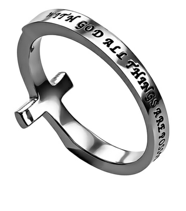 Sideways Cross Ring with Scripture - Image 2