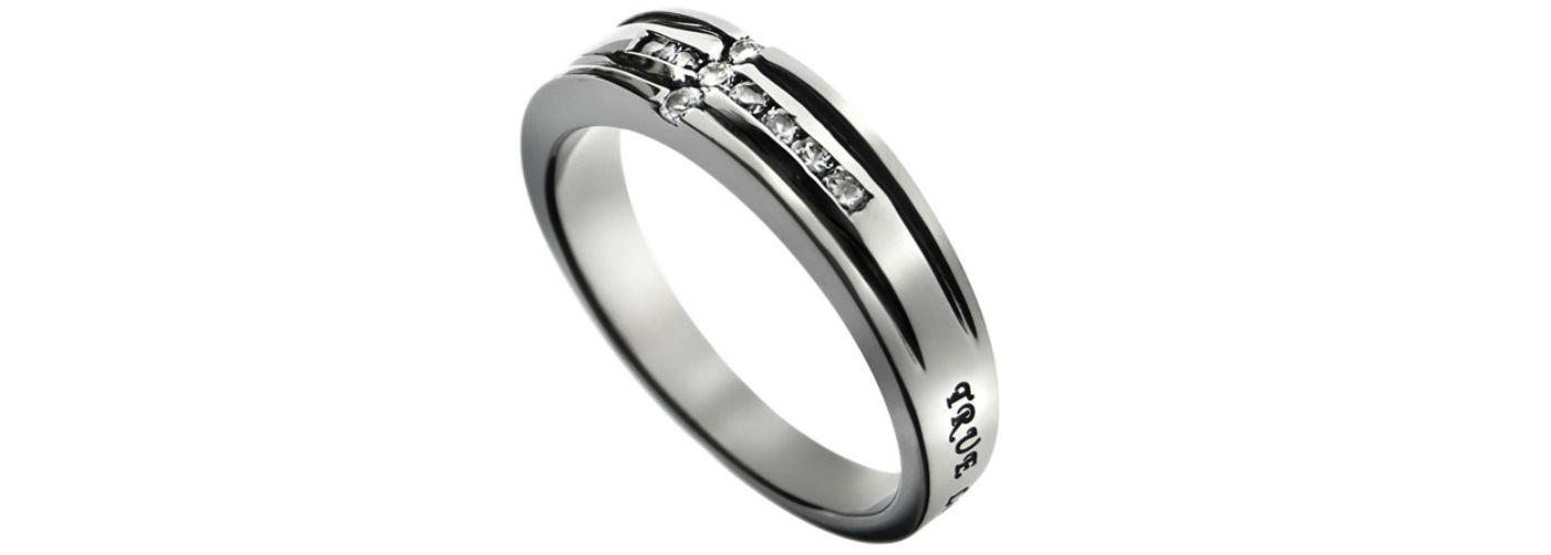 Channel Setting Sideways Cross Scripture Ring