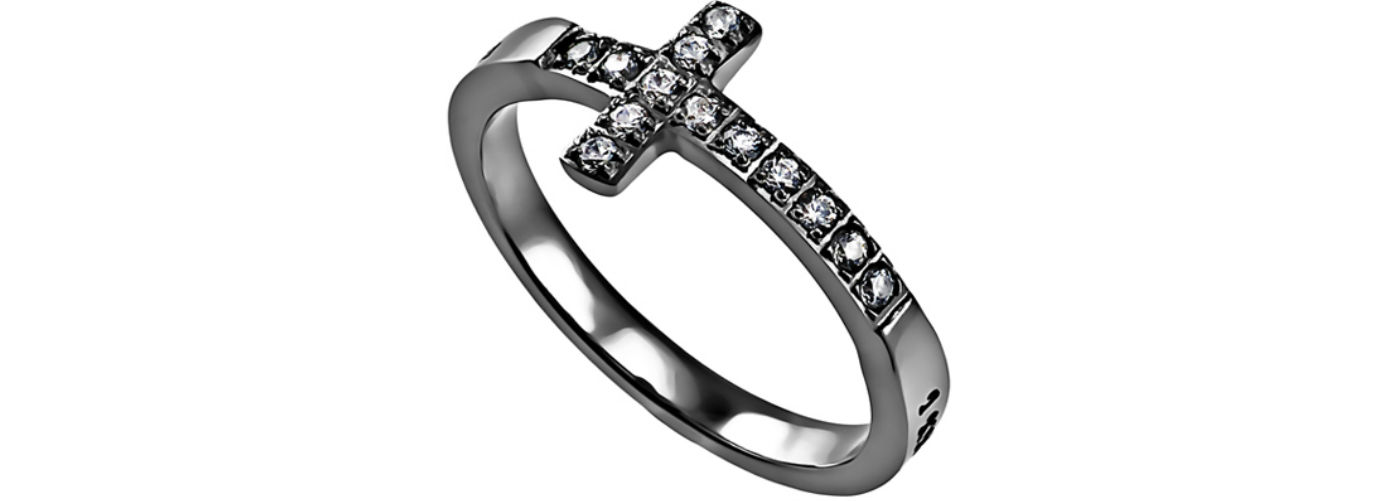 Sideways Cross Ring With Twisted Ringband Gold religious Cross ring Midi Rings Religious