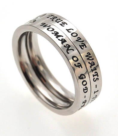 Scripture Rings Princess Stack True Love Waits Silver Back