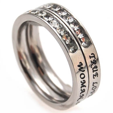 Scritpture Ring Princess Stack True Love Waits Silver Front