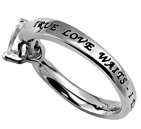 CZ Heart Scripture Ring TRUE LOVE WAITS back