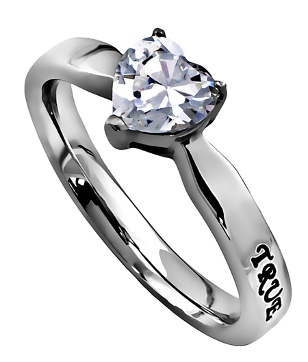 CZ Heart Scripture Ring TRUE LOVE WAITS