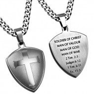 Silver Shield Cross With Scripture