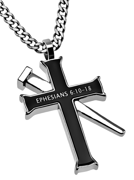 Black Cross Necklace Armour of God back