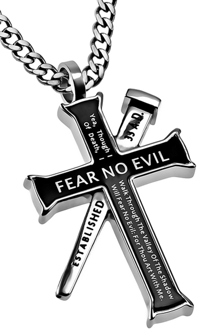 Black Cross Necklace Fear No Evil