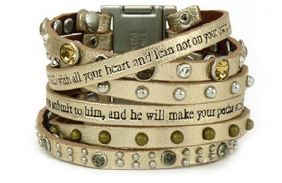 Pale Gold Leather Cuff Proverbs 3 5-6