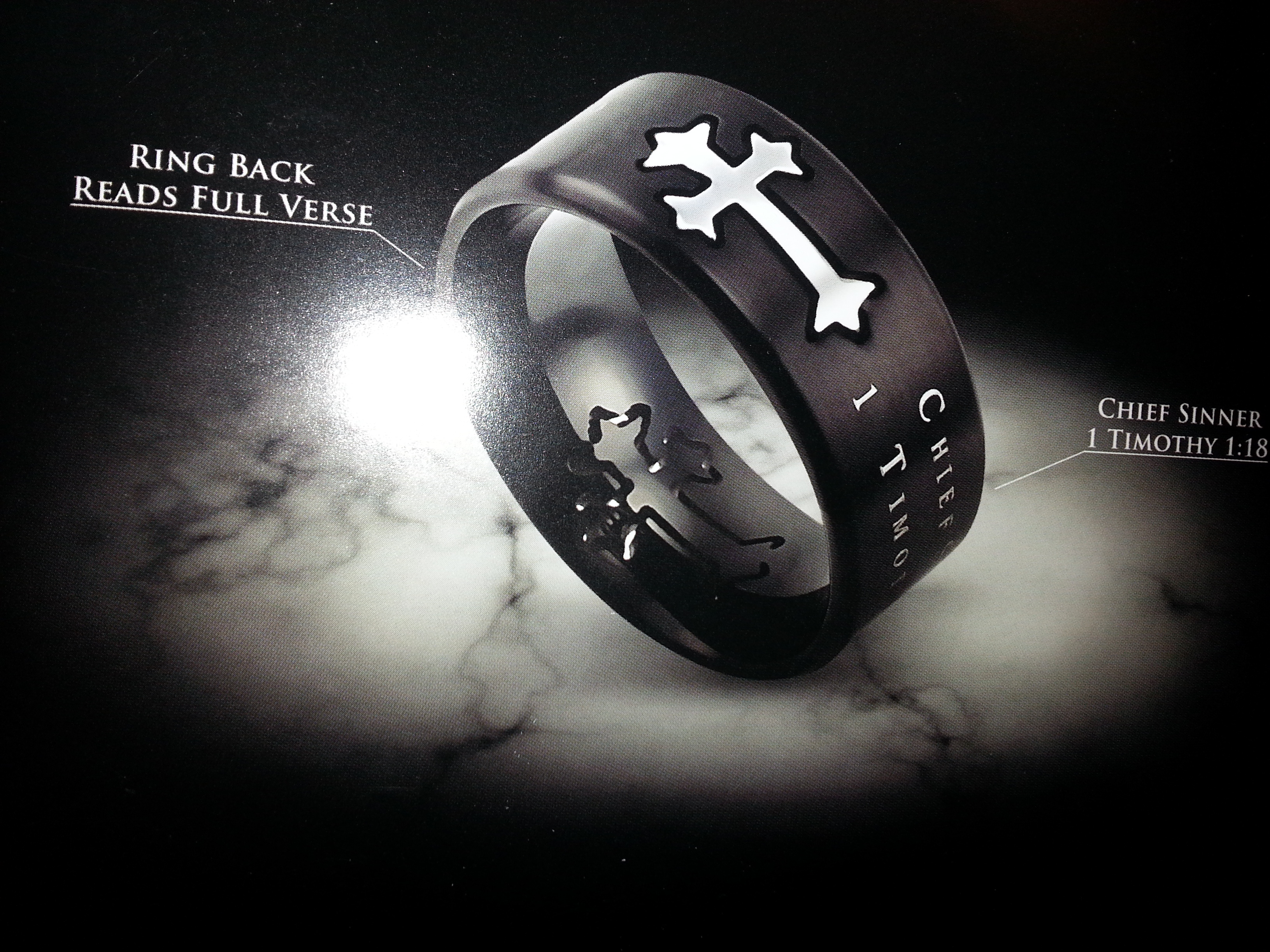 Black Scripture Ring with Cross
