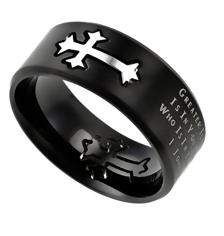 Black Cross Ring Greater Is He