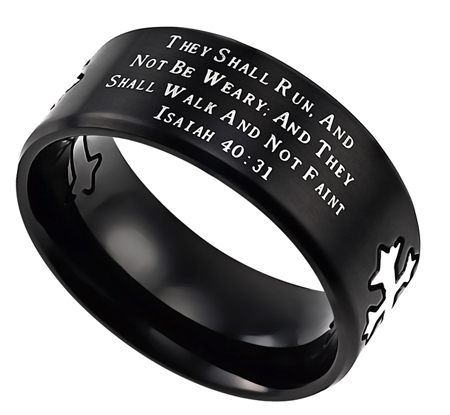 Black Cross Ring Wait Upon The Lord