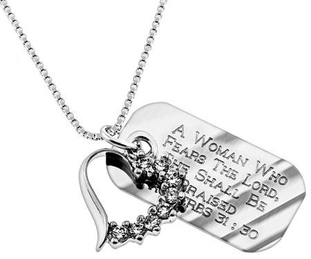 Scripture Necklace Crescent Heart