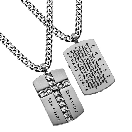 Man of God Cross Chain Necklace All Things Work Together For Good Silver