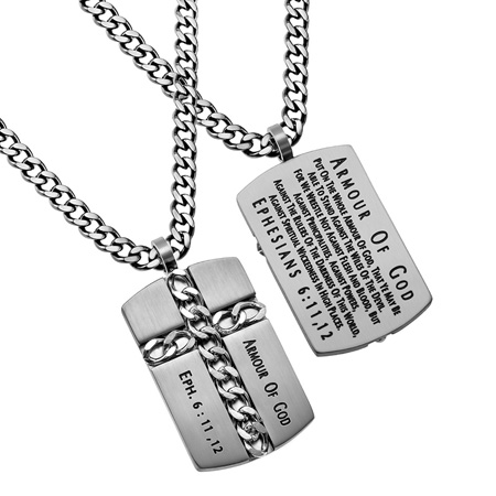 Man of God Cross Chain Necklace Armour of God -Silver