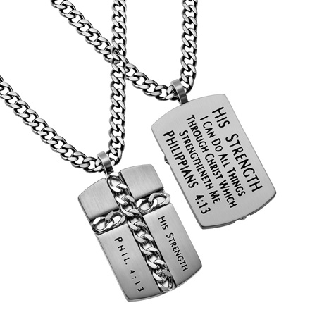 Man of God Cross Chain Necklace I Can Do All Things-Silver