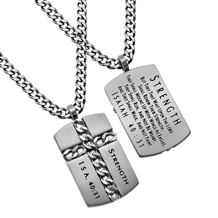 Man of God Cross Chain Necklace Wait Upon The Lord Silver