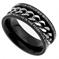 Bible Verse Ring With Chain Black