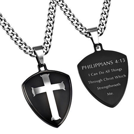 Black Shield Cross Christ My Strength