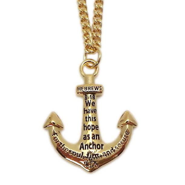 Gold Anchor Necklace XL with Scripture- back