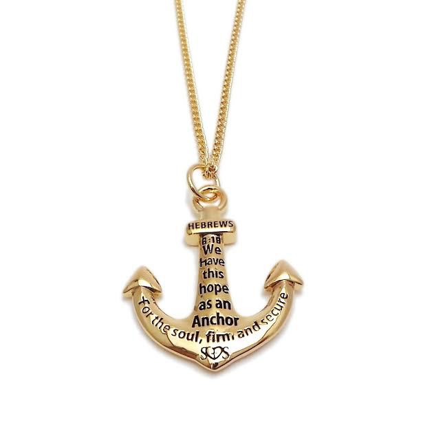 Ladies Gold Anchor With Scripture Necklace - back
